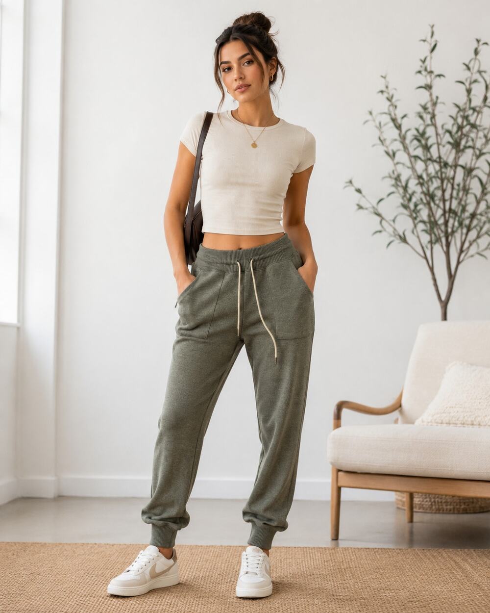 Saturday Sunday Green Jogger Sweatpants Womenโs 0 Casual Cozy Teddy Bear Anthro